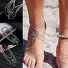 Summer Retro Ethnic Style Hollowed Out Turquoise Water Drop Ankle Chains Bare Feet Women's Beach Fashion Accessories