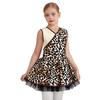 Girls Prehistoric Cave Costume Leopard Print V Neck Sleeveless Mesh Puffy Dress with Built In Briefs