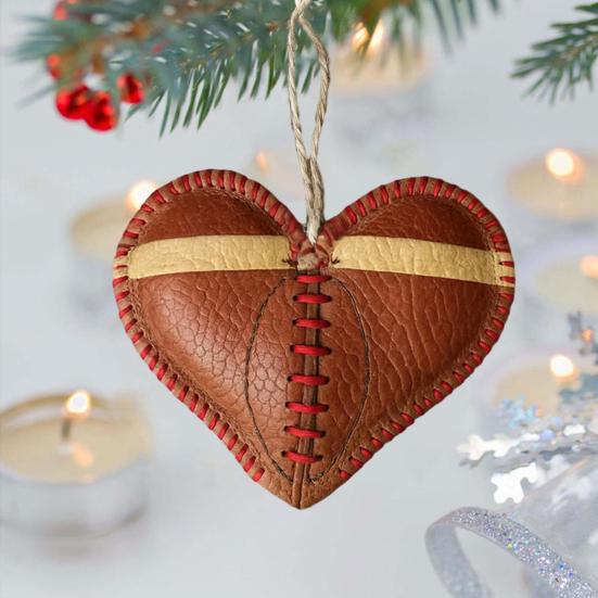 Vintage Football Heart Hanging Decoration Handmade Faux Leather Love Heart Shaped Football Hanging Ornament Sports Fans Collectible Gift