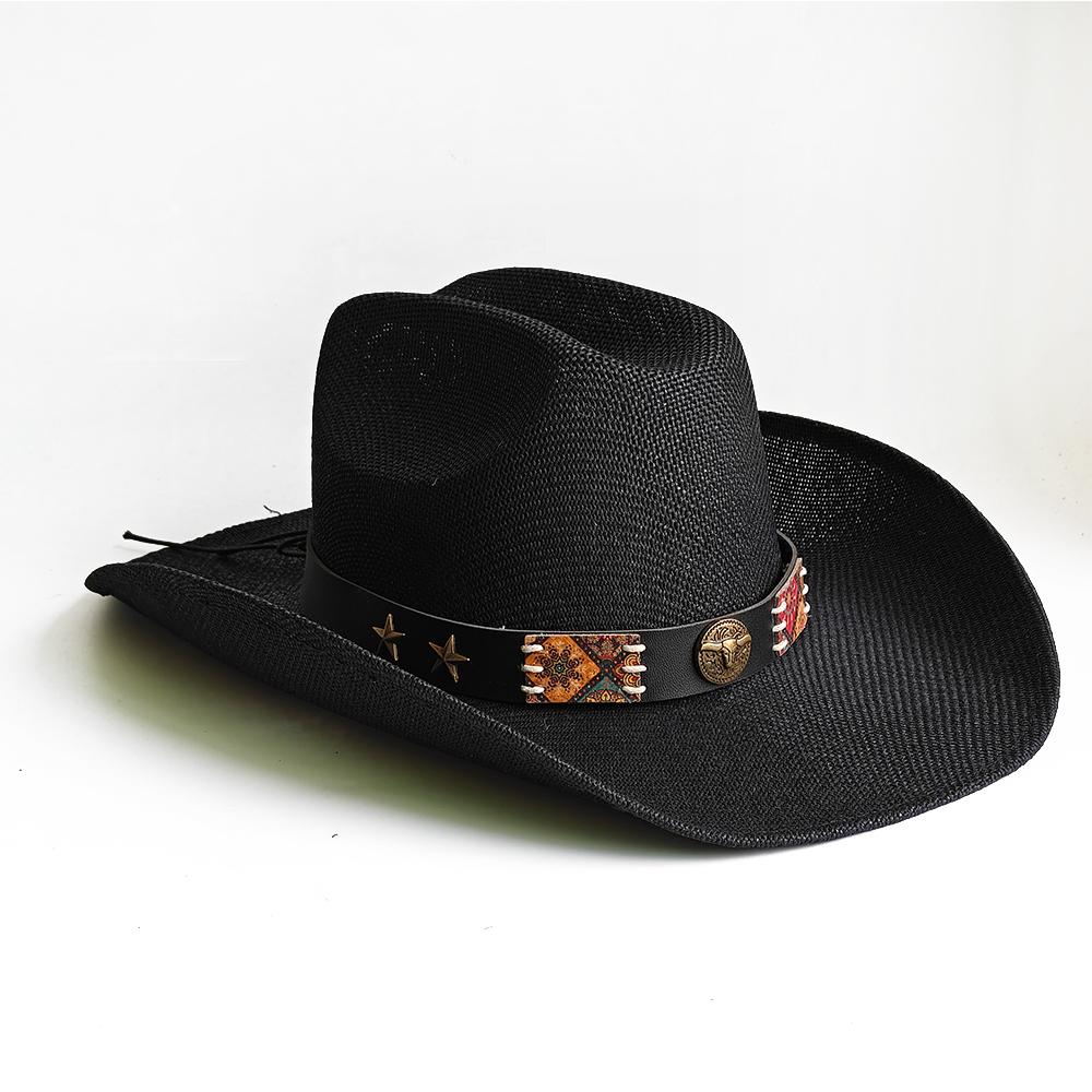 Sombrero de Vaquero Occidental de Ala Ancha Sombrero Tejido a Máquina Para Mujeres Hombres Protección Solar para Exteriores Playa Viajes Vacaciones