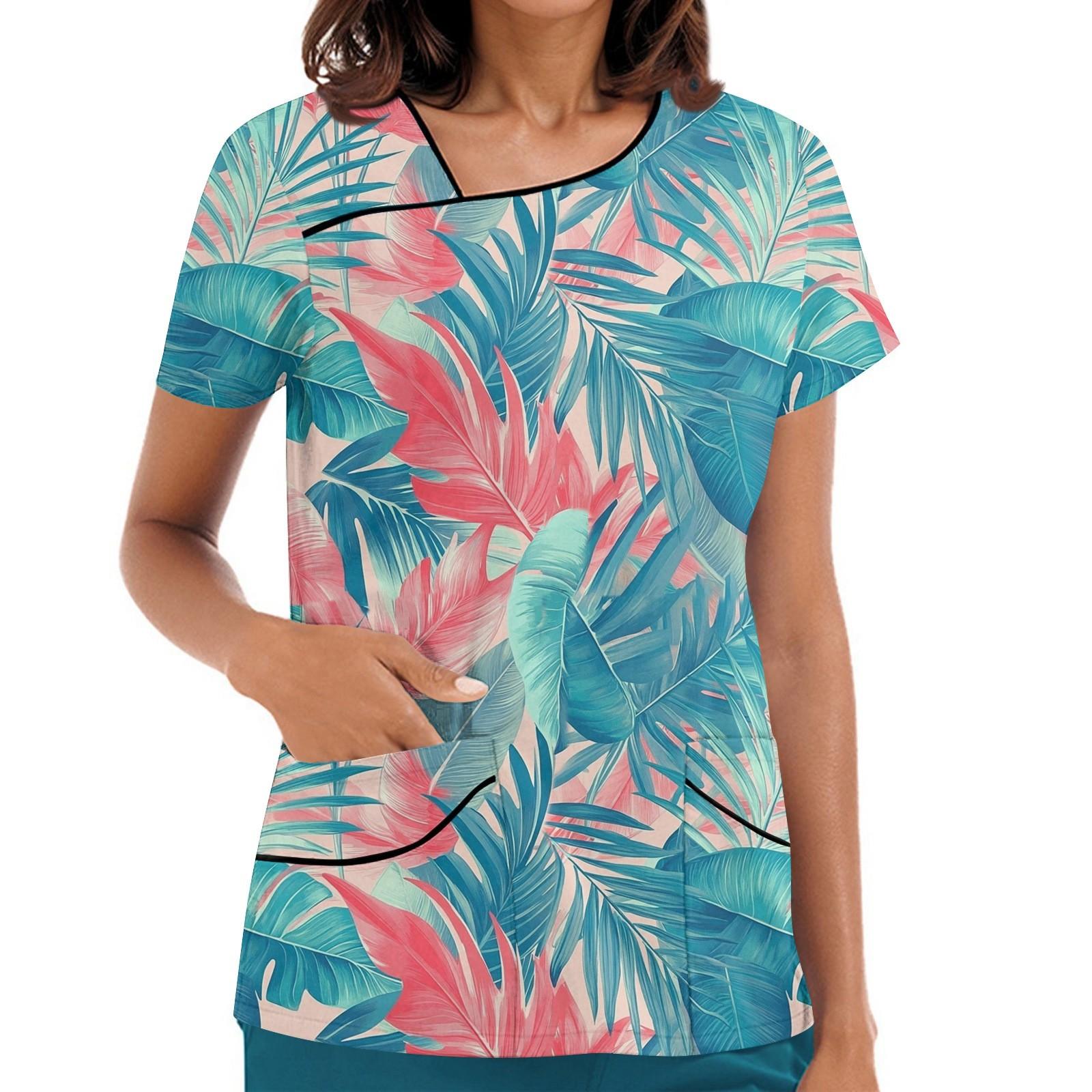 

Женская рабочая одежда с принтом, покатый воротник и двухслойные карманы, базовый верхний пуловер M