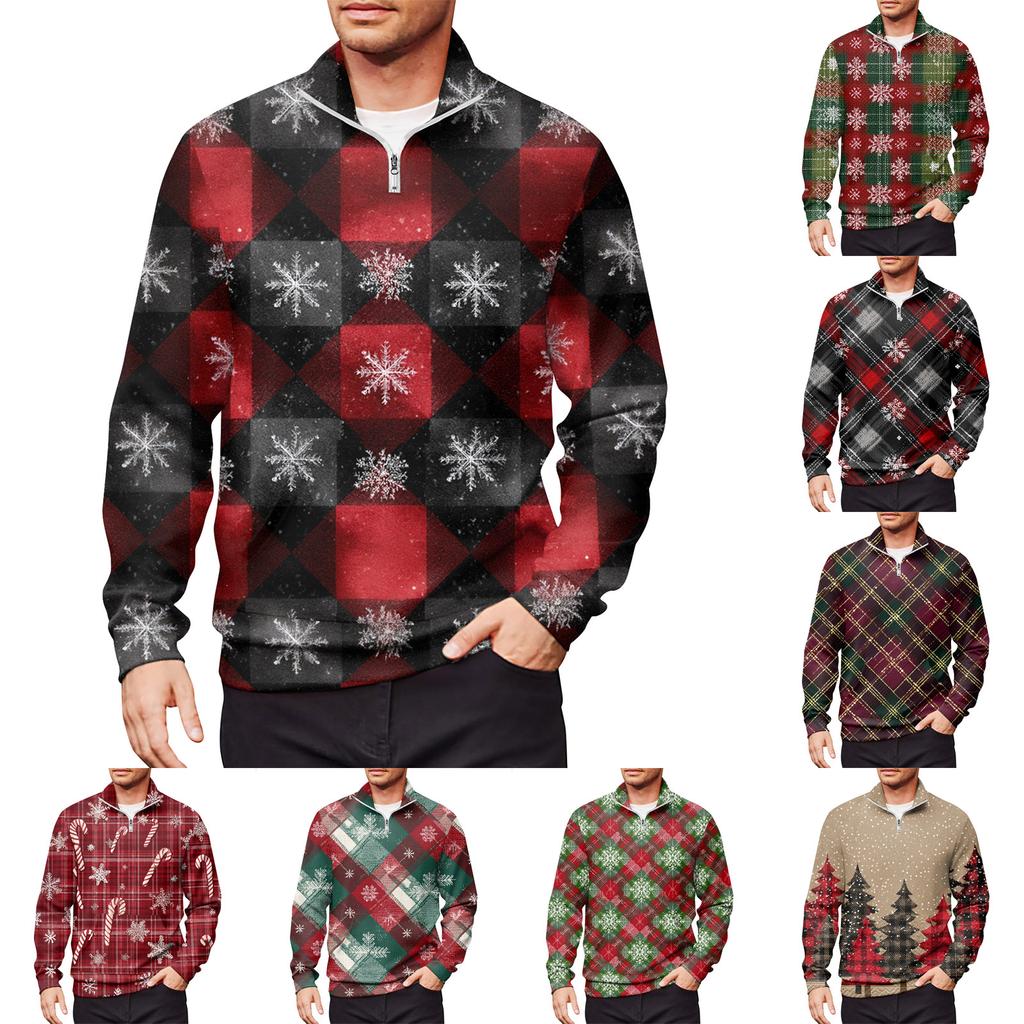 Men's Loose Casual 1/4 Zip Sweatshirt Fashion Printed Long Sleeve Top With Pockets