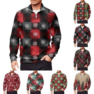 Men's Loose Casual 1/4 Zip Sweatshirt Fashion Printed Long Sleeve Top With Pockets