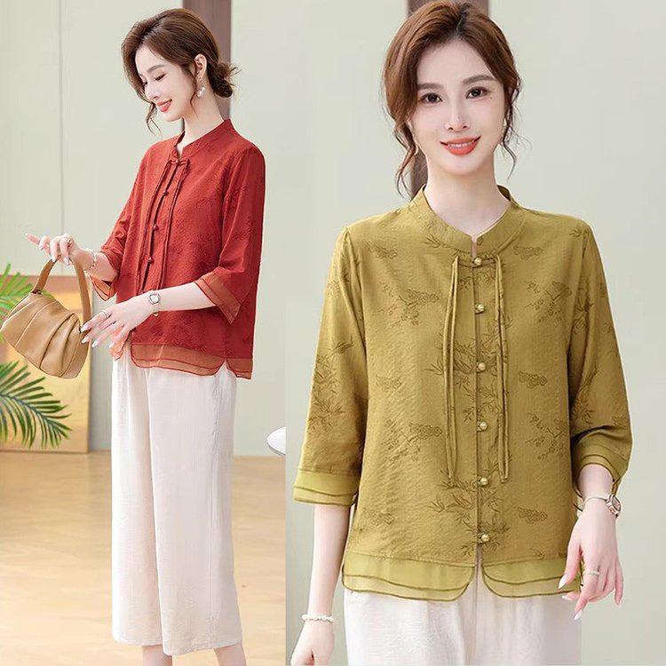 Mamas elegantes Sommer-Anzug im chinesischen Stil 2026: Schickes kurzärmeliges T-Shirt für Frauen mittleren Alters und ältere Frauen