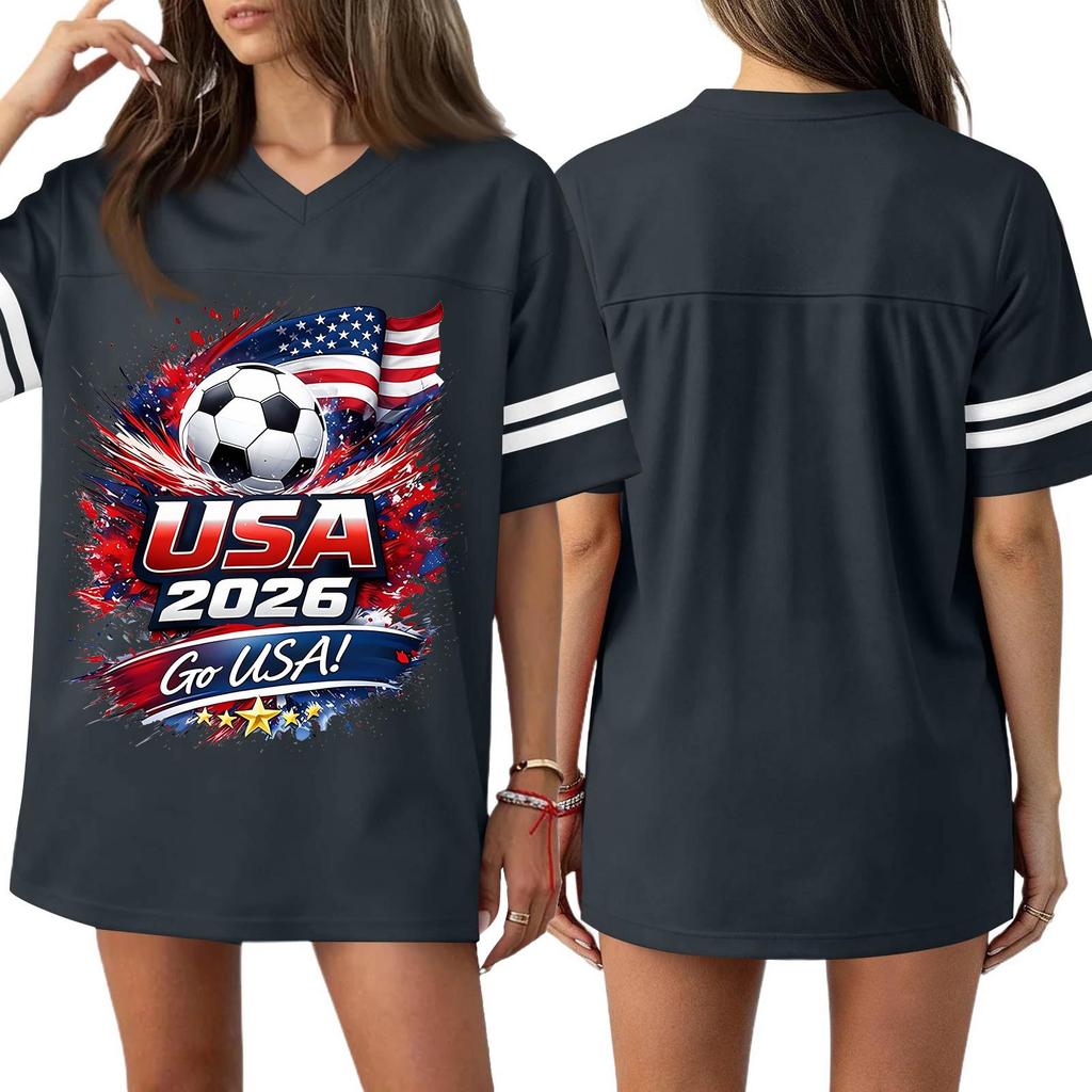 Women's Casual & Stylish V-Neck Sports — Print Short-Sleeve Athletic T-Shirt Top