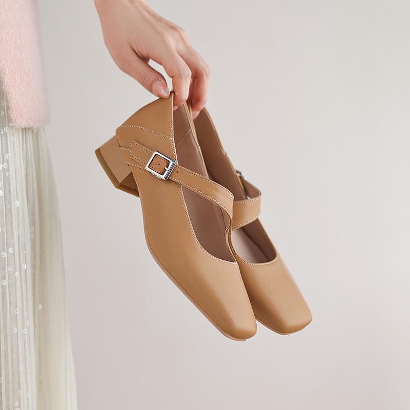 Fashion All-Match Summer Shoes Ladies Casual Female Sneakers Dress Flats Women Low Heels Square Toe 2025 Rubber Solid PU Leisure Buckle