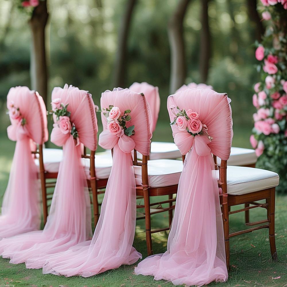 Set of 10/50 Chair Sashes Elegant Wedding Chair Decor Semi-Sheer Tulle for Wedding Parties Churches Christmas Aisle Accent