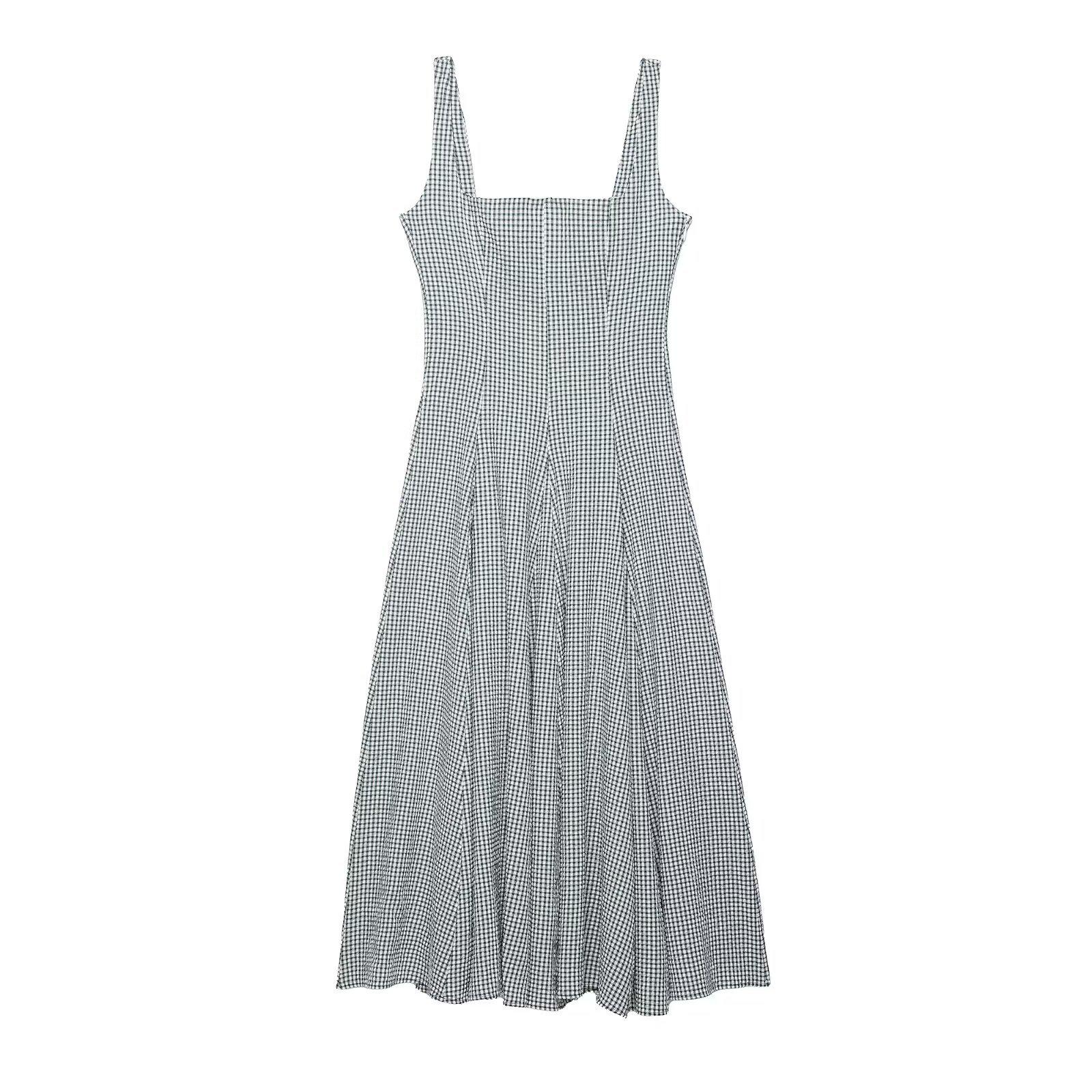 Женское европейское и американское клетчатое миди-платье - 2026 Модный стиль Extra Small как