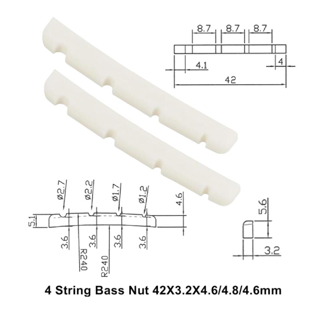 Miwayer 4/5/6 String Electric Bass Bone Bridge 2 pcs Nut Flat Bottom Pre-Slotted Made of Real Bone Multiple Saddle