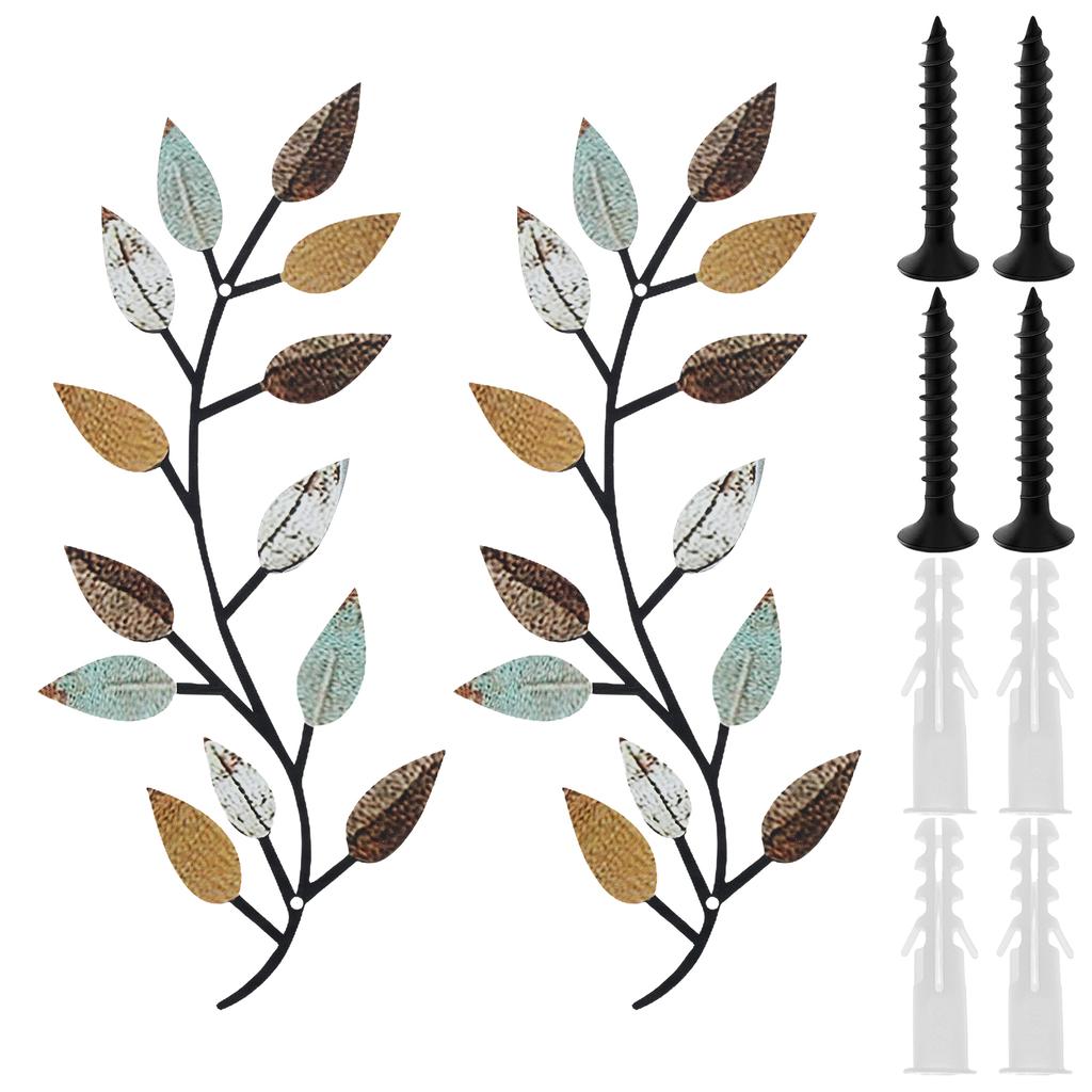 2Pcs Metal Tree Leaf Wall Decor Vine Olive Branch Style Wall Hanging Sign Decorative Home Decoration for Living Room Bedroom