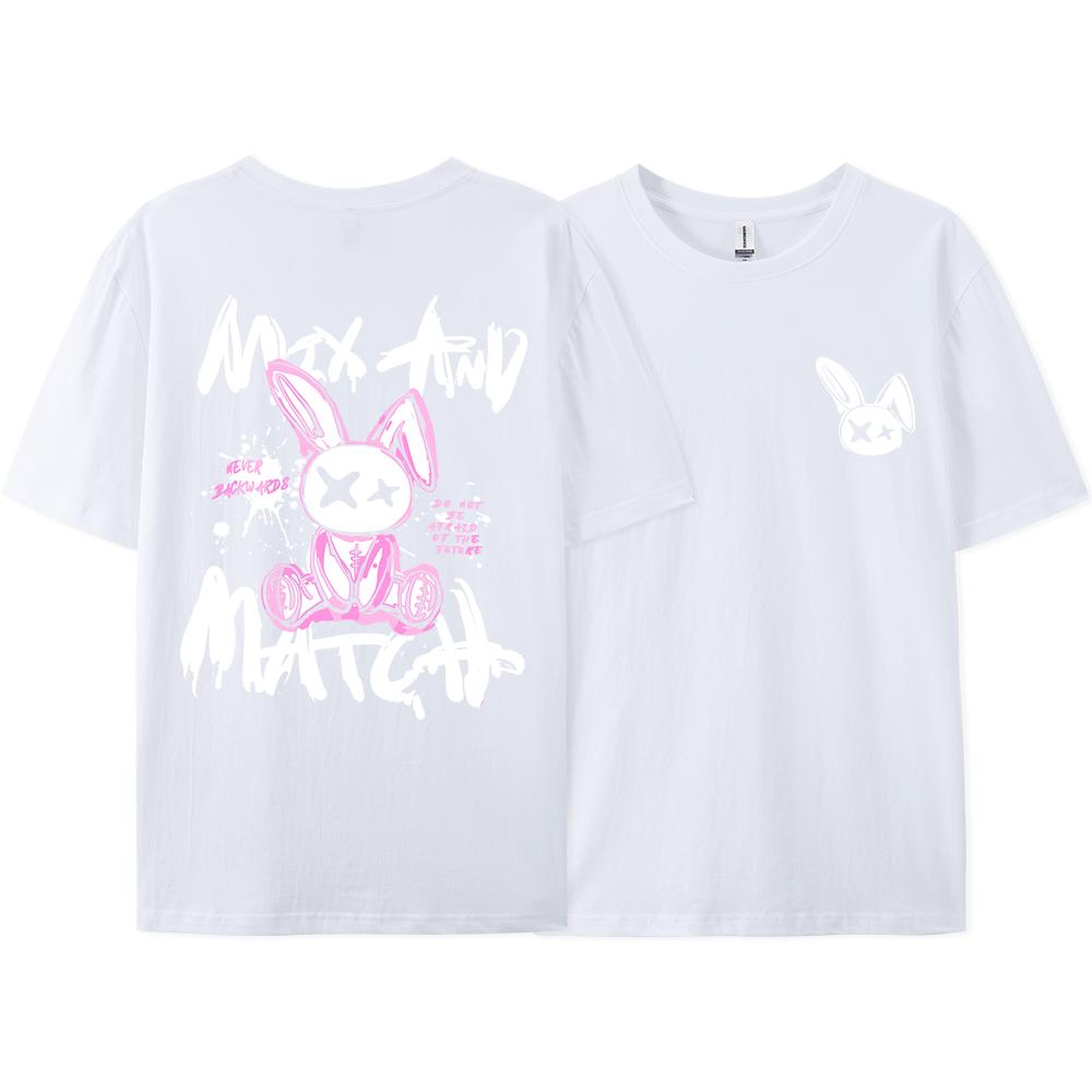 Best Selling New Pink Ragdoll Rabbit Harajuku Print T-Shirt Men Loose Clothing Hip Hop Casual Short Sleeve Cotton T-Shirt Couple