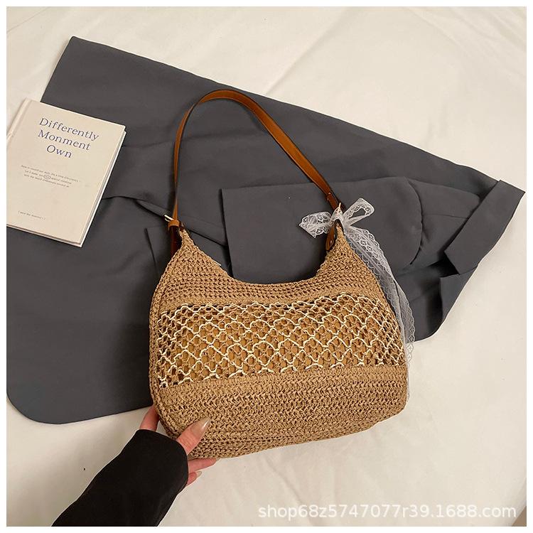 Woven bag women's 2025 spring new fashionable large-capacity beach bag casual simple commuting retro crossbody bag