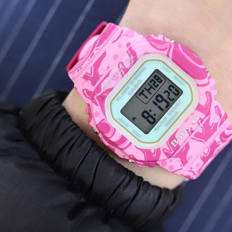 Casio Baby-G Series Fashion Trend Vitality Street Retro Small Square LCD Display Waterproof Sports Quartz Movement Resin Strap BGD-560SLG-4
