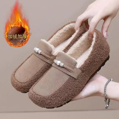 Cotton Shoes Women Winter New Plush Warm Fashion Comfort Flat Slip On Shoes Leisure Shallow Shoes Soft Non-slip Zapatos De Mujer
