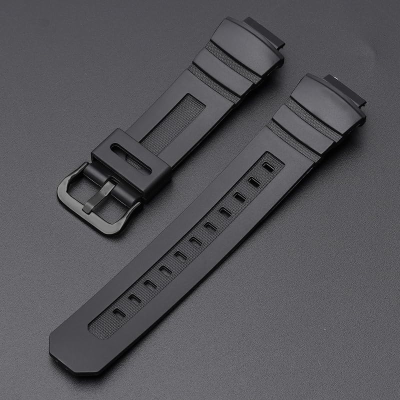 [syzynicy] Replacement Rubber PU Bracelet Silicone Watch Strap for AW-591/590/5230/282B, AWG-M100/101, and G-7700/7710 (Black Buckle)