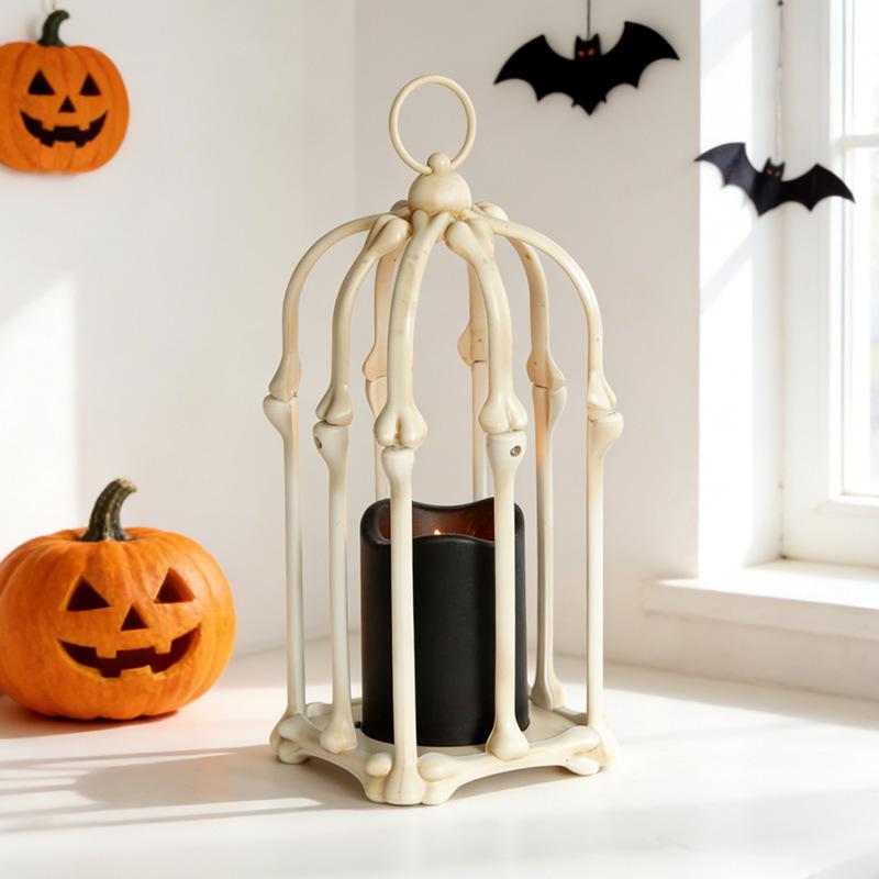 Halloween LED Skeleton Lantern Candle Light, Decorative Horror Prop Ornament