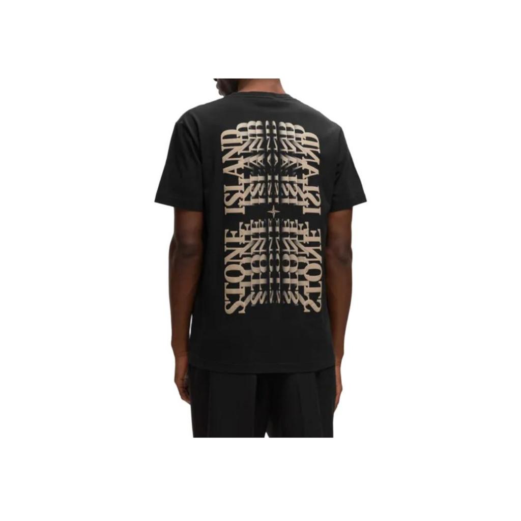 Stone Island Ss23 Letter Print Crew Neck Short Sleeve T-Shirt Men Tops Black 78152NS86-V0029
