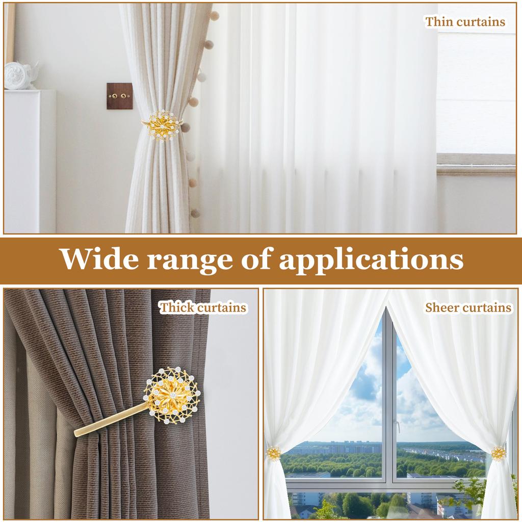 6/4Pcs Magnetic Curtain Tiebacks Sparkling Window Drapery Clips Drapery Buckles with Spring Wire for Home Hotel Office Decor