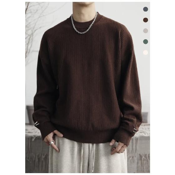 Hong Kong Style Long Sleeve Wool Sweater Men's and Women's Loose-Fitting Casual round-Neck Pullover Sweater Men's Cotton Knitwear