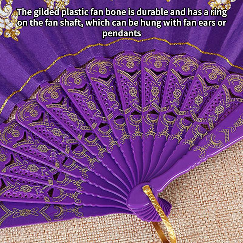 Art Craft Gift Chinese Style Folding Fan Hand Gold Powder Plastic Fan Dance Wedding Party Folding Fan Handheld Gift