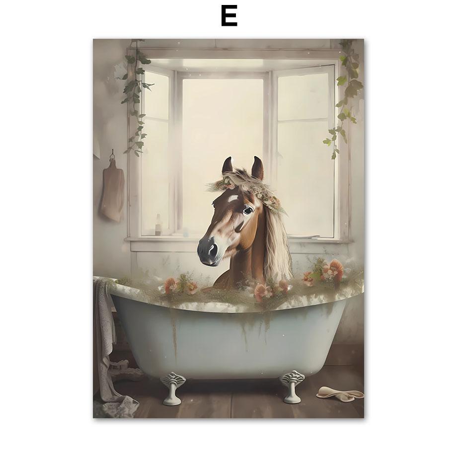 Funny Koupelna Humor Zebra Žirafa Lev Prase Pes Kočka Skot Tučňák Sova Nástěnná výzdoba domova Toaleta Plakát Umělecká reprodukce Obraz na plátně