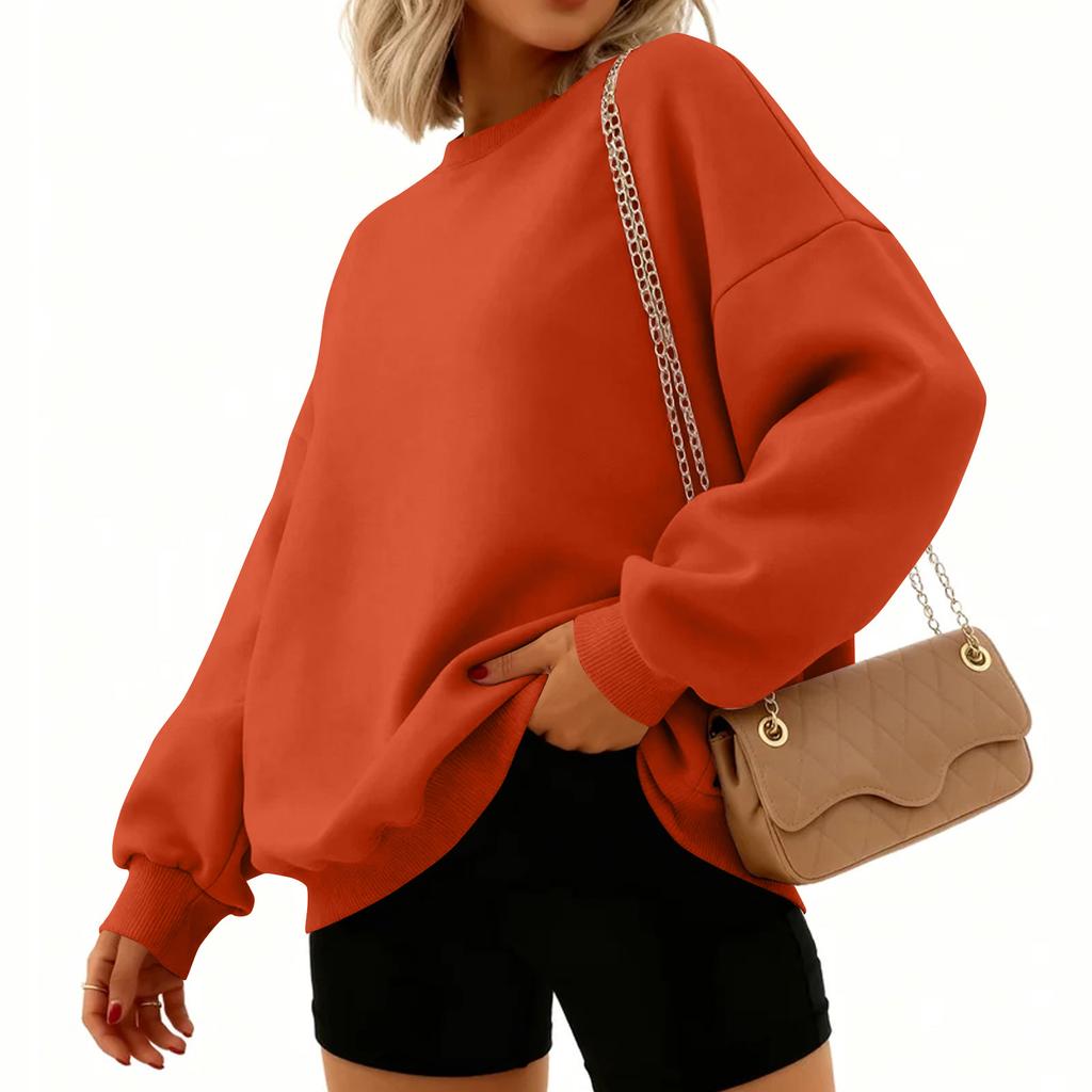 Women's Fashion Long Sleeve Solid Color Round Neck Loose Pullover Sweater Top