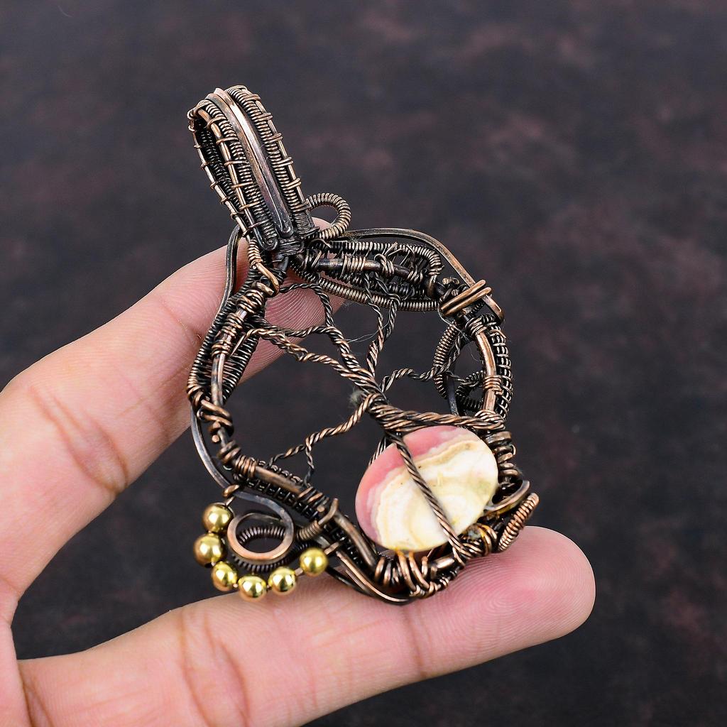 Tree Of Life Rhodochrosite Pendant Copper Wire Wrapped Pendant Gemstone Pendant Very Pretty Copper Jewelry Anniversary Gift Handmade Jewelry