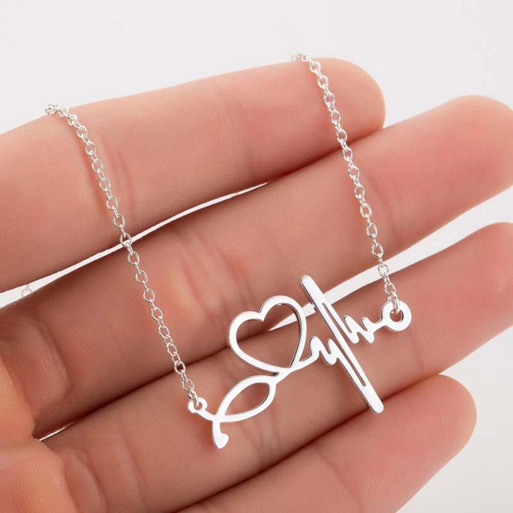 Minimalist ECG Heartbeat Design Clavicle Chain Stainless Steel Pendant Necklace for Hospital Enthusiasts and Gift