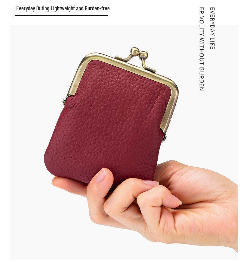 Women's Genuine Leather Mini Coin & Card Holder with Lipstick Clip - Chic European American Fashion Storage Purse