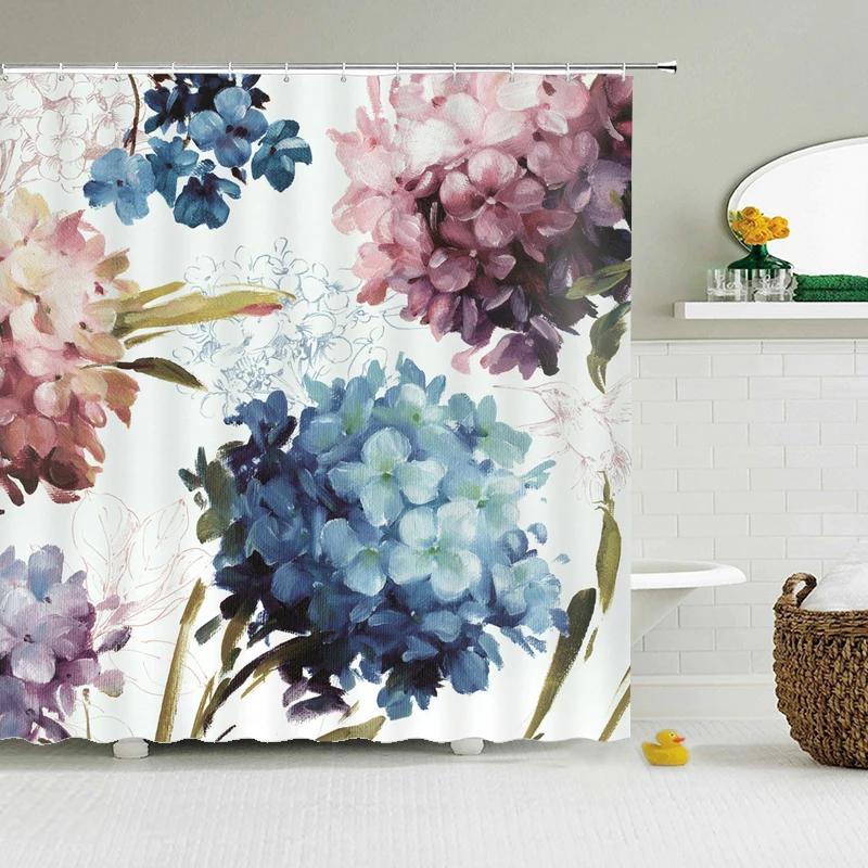 Retro European Shower Curtain ,Flowers Printed Bath Curtain Polyester Fabric Western Style Home Bath Decor Curtains With Hooks