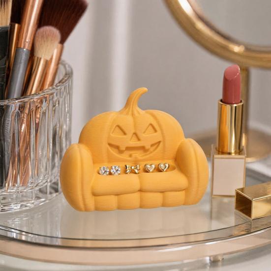 Pumpkin Jewelry Storage Ornament, 3D Printed Halloween Pumpkin Sofa Shape, Handicrafts for Rings Earrings Table Decoration