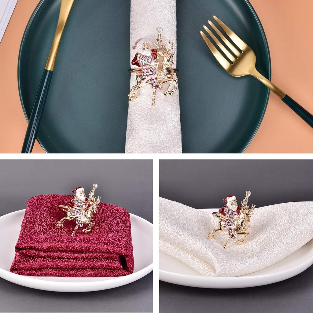Christmas Santa Claus Napkin Rings Set of 8, Xmas Napkin Rings for Dining Table Setting, Dinner Tables Rings for Weddings, Family, Christmas,
