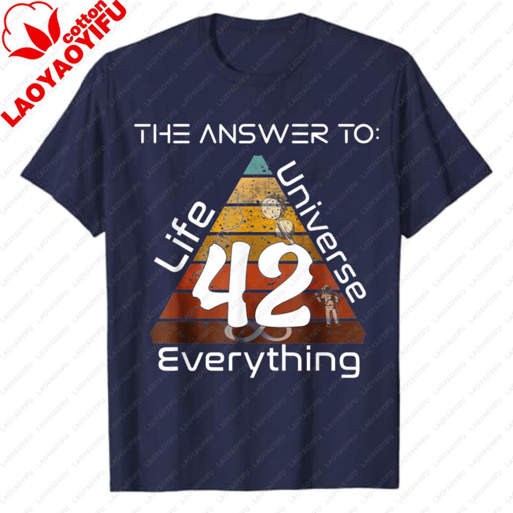 

42 The Answer To Life The Universe and Everything TShirt Vintage Pyramid Hitchhikers Guide To The Galaxy Graphic Shortsleev S