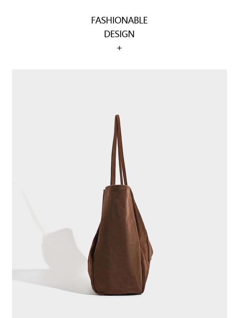 Large Capacity Suede Shoulder Tote: Artistic Lazy Style for Students & Shoppers