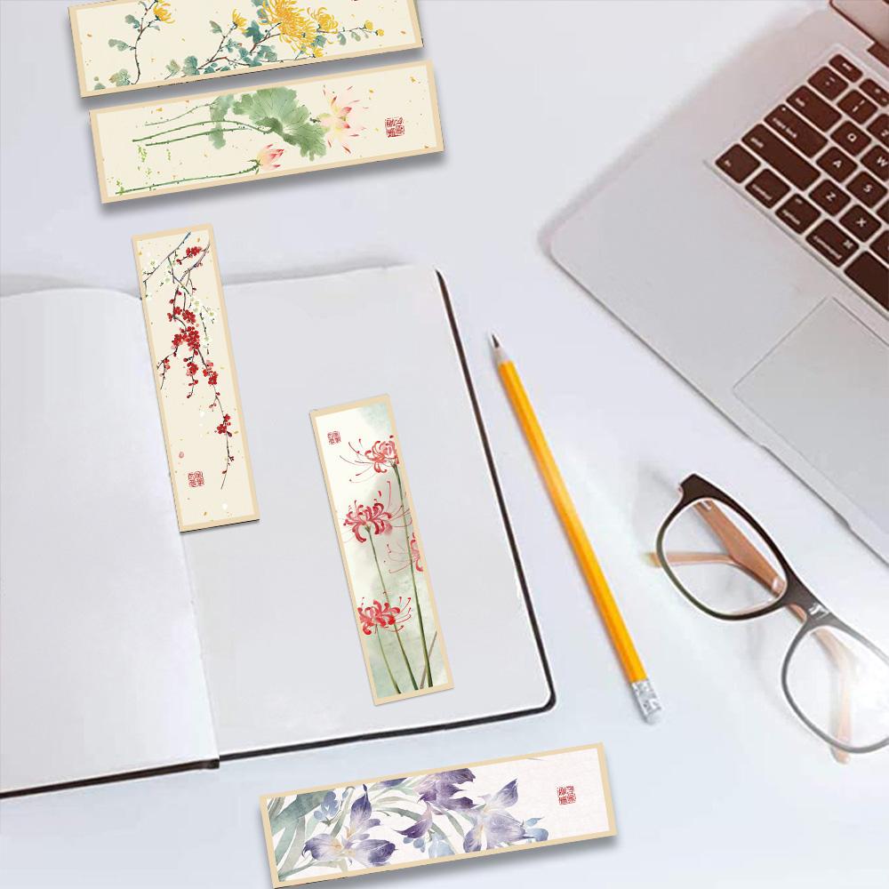 30pcs Chinese Landscape Painting Bookmark Style Flowers Paper Bookmarks Painting Cards Retro Paper Gift Bookmark Annotation Card