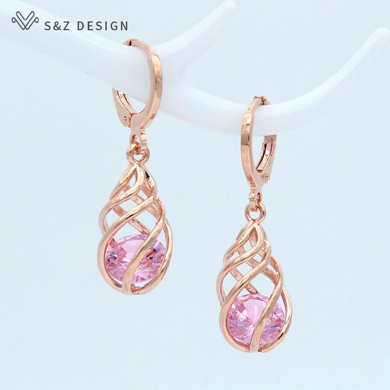 Fashion Spiral Hollow Cubic Zirconia Water Drop Dangle Earrings For Women Gift Jewelry Party Eardrop