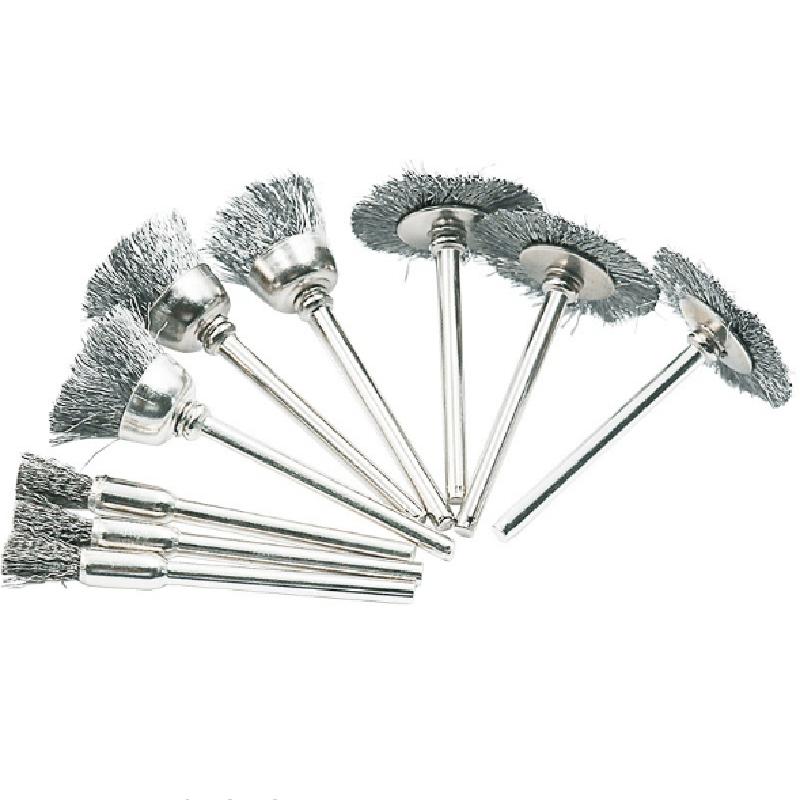 

9pcs Mini Steel Wire Brush Set Rotary Drill Cleaning Wheel Disc Portable Metal Rust Remover Polishing Brush Kit For Surface Derusting Buffing Maintena срібний