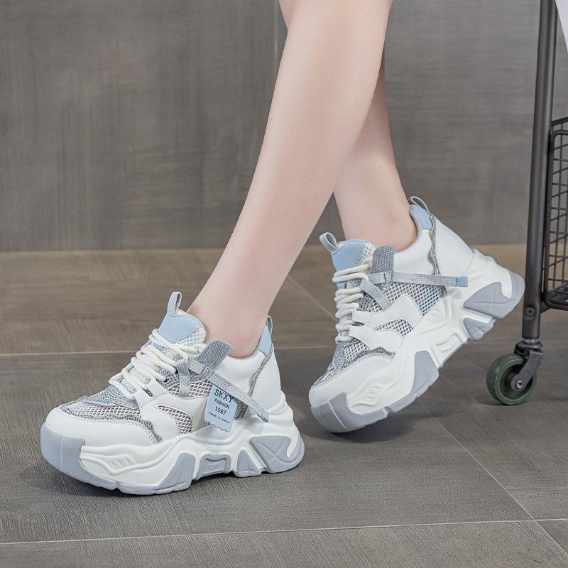 Fashion 8CM Air Mesh Microfiber Leather Breathable Flats Hollow Chunky Sneaker Platform Wedge High Brand Women Sandals Shoes