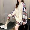 Women Fake Two-piece Sweater Loose Casual Patchwork Knitted Pullover Sweater Top Students Outwear Autumn Winter