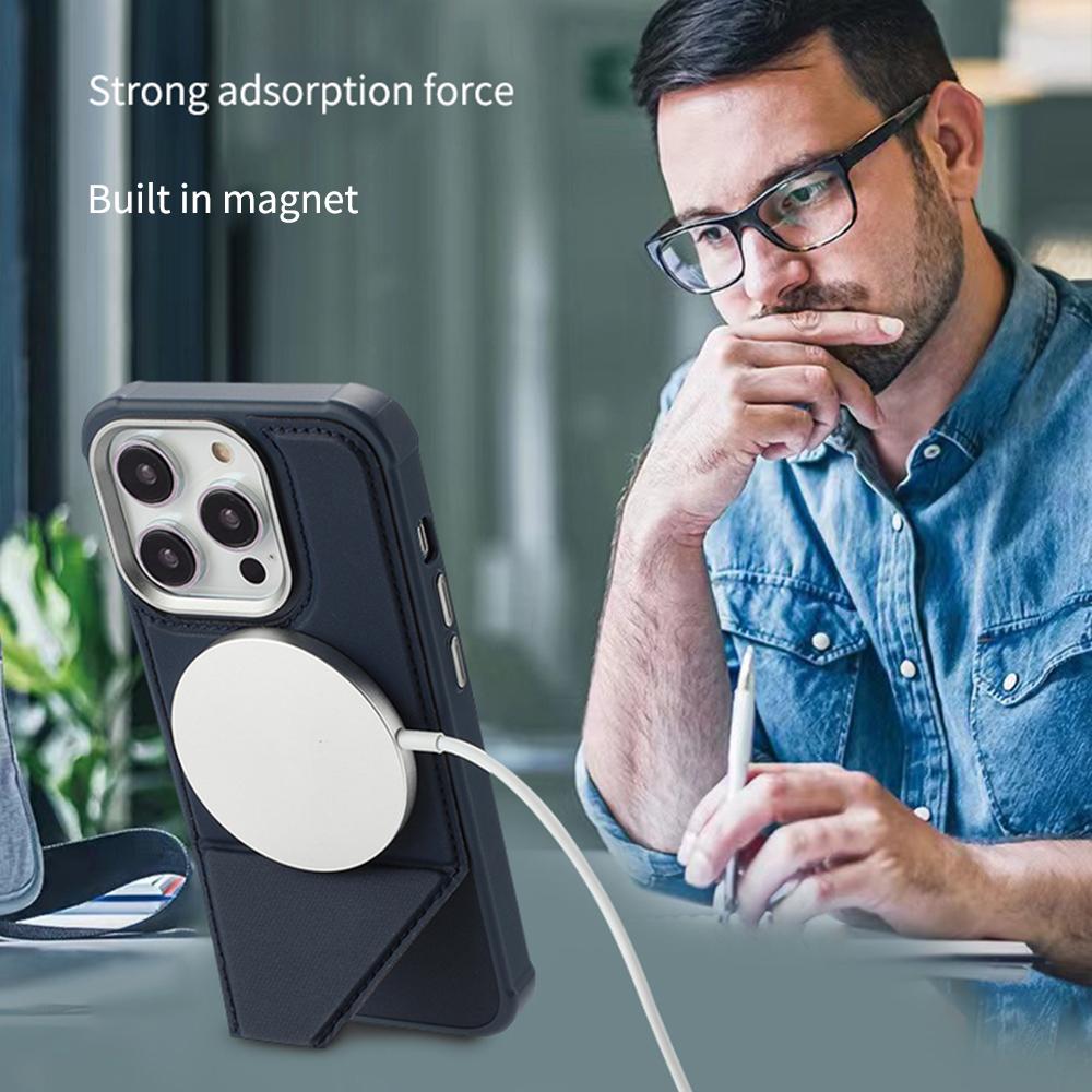 For iPhone 16 Pro Max Case Compatible with MagSafe Kickstand TPU + PU Leather Phone Cover