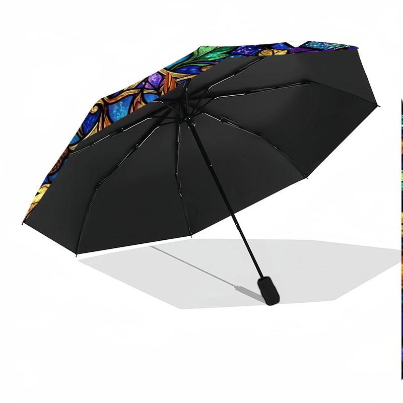 Squirrel And Acorns Stained Glass 8-Frame for Travel, Camping, Casual Lightweight Portable Umbrella, Essential for Every Family Holidays Birthday Gift