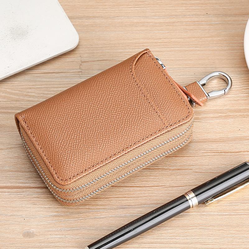 

Новая сумка для ключей от машины, мужская и женская, кожаная, многофункциональная, большой вместимости, с двойной молнией, из коровьей кожи, брелок, кошелек для мелочи коричневый