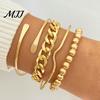 Alloy Open Bracelet 4Pcs/Set Women Layering Bracelets Adjustable Bangle Cuff Beaded Special Occasion Stackable Wrist Jewelry for Date Party