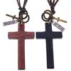 Religious Handmade Cross Necklace Metal Tags Crucifix Pendant Chain Wood Cross Necklace  Church