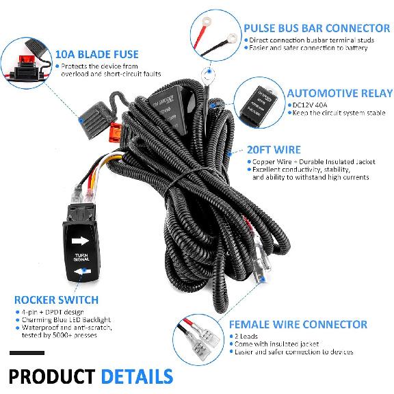 Wsays UTV Key On Turn Signal Wiring Harness with 8 LED Turn Signal Rocker Switch Relay Fuse Compatible with Can Am Maverick X3 Fit Maverick R Max