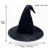 Halloween gerüschter schwarzer Hexenhut, Samt-Zaubererhut mit Fledermaus-/Stern-Dekor, Kostümzubehör für Party und Cosplay