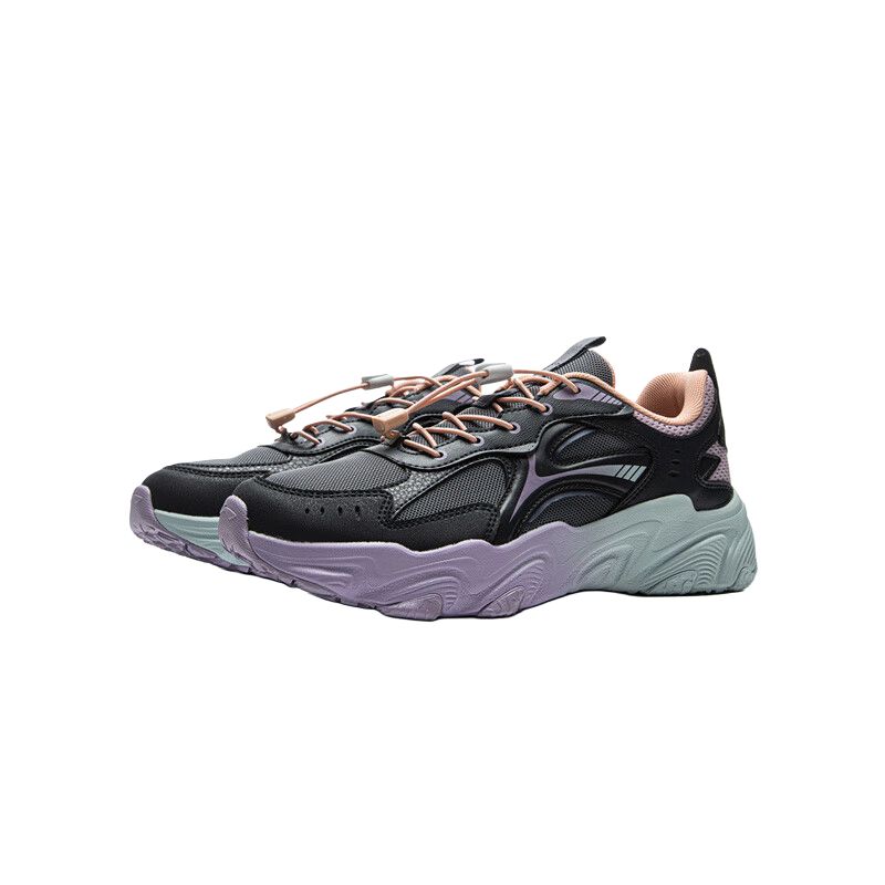 Li Ning Kinder Sport Lifestyle Serie Modetrend Rutschfest Abriebfest Low-Top Freizeitschuhe Kinder Freizeitschuhe Schwarz Lila YKCV034-2