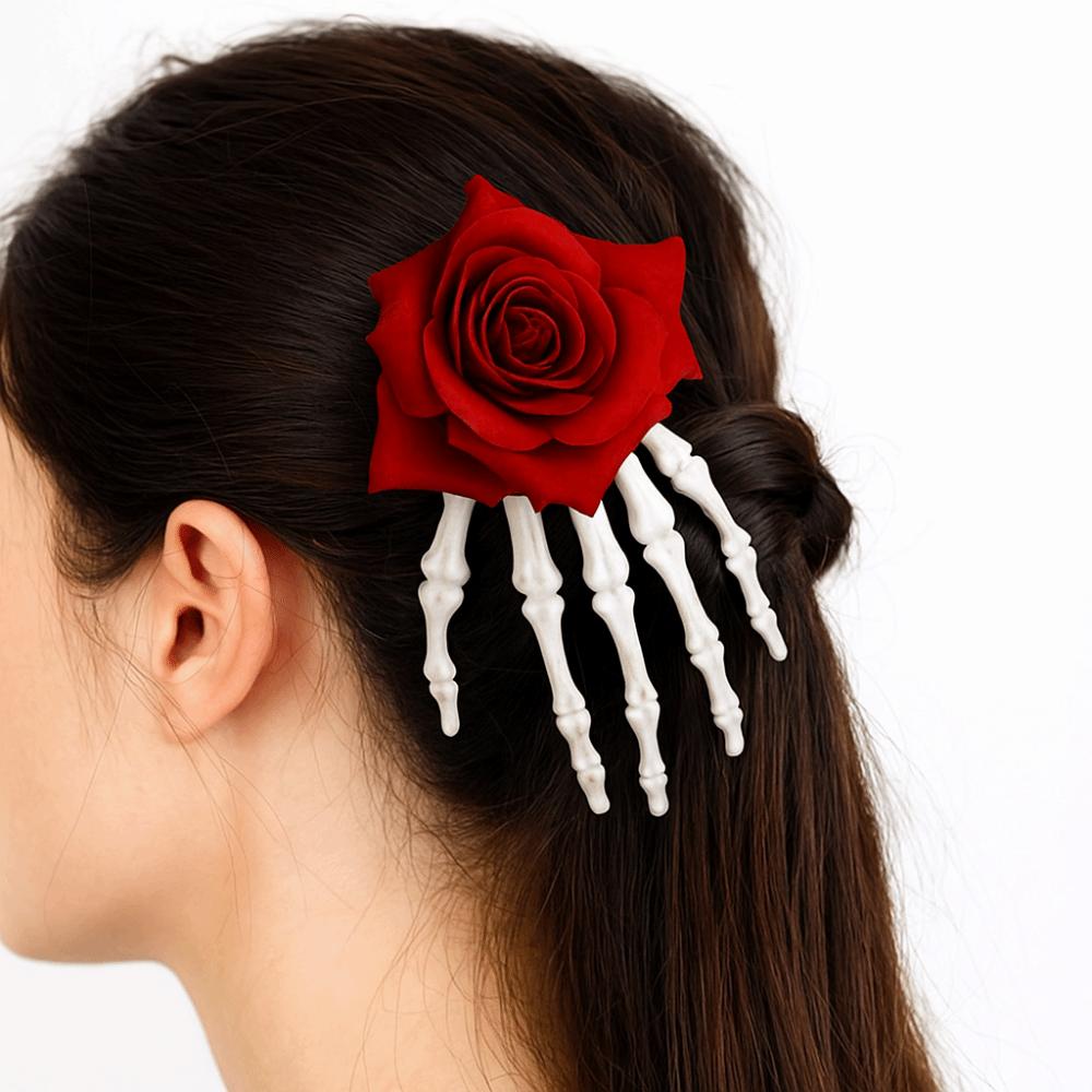 Skeleton Ghost Claw Hair Clip Flower Halloween Headwear Skeleton Hand Rose Hairpin Festival Toys