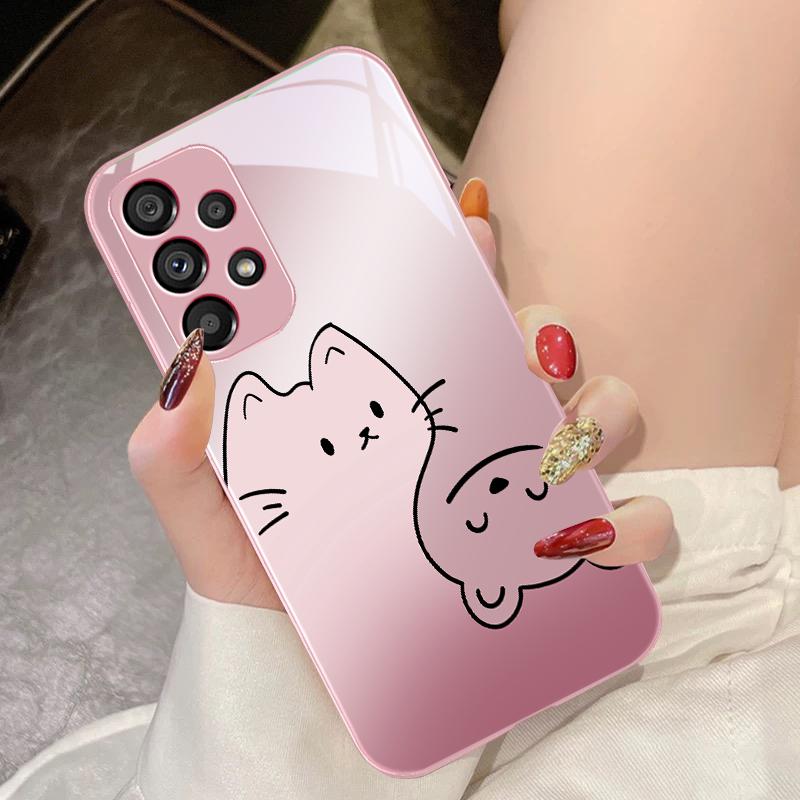 Advanced Cat Color For Samsung Galaxy S10 4G S20 11E 30 S21 21 22 S24 Fe Pro S23 S25 Ultra 5G S9 Tempered Glass Phone Case