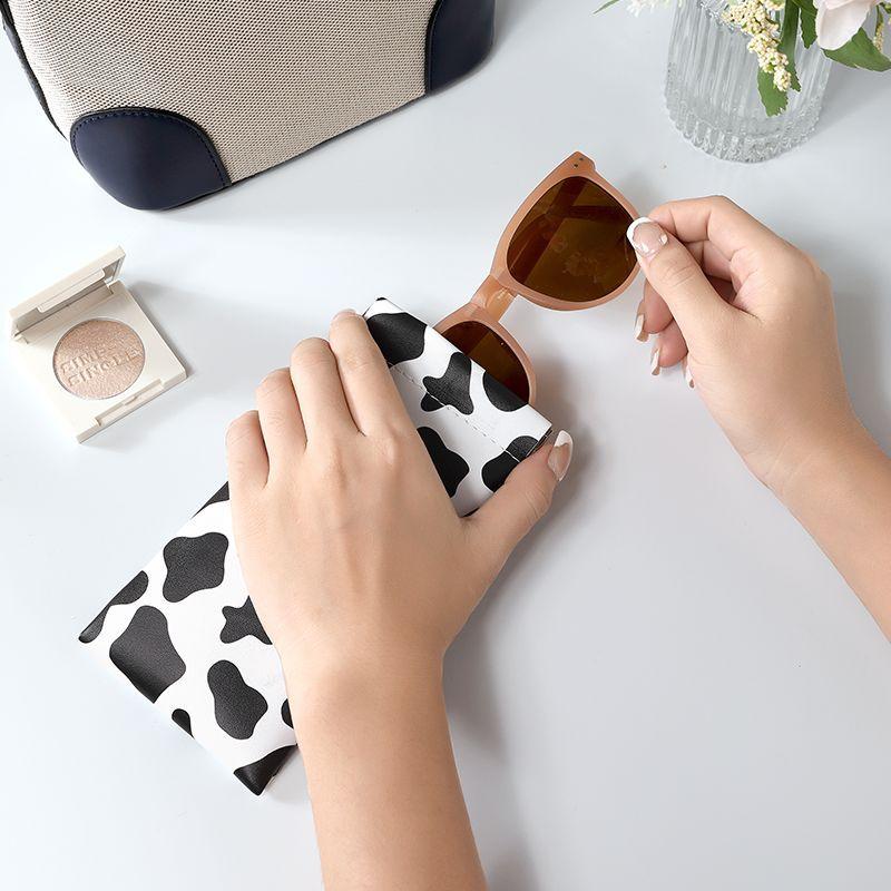 New Cow Print Glasses Storage Bag Automatic Closed Sunglasses Case Waterproof Pouch Glasses Protective Cover Eyewear Storage Bag